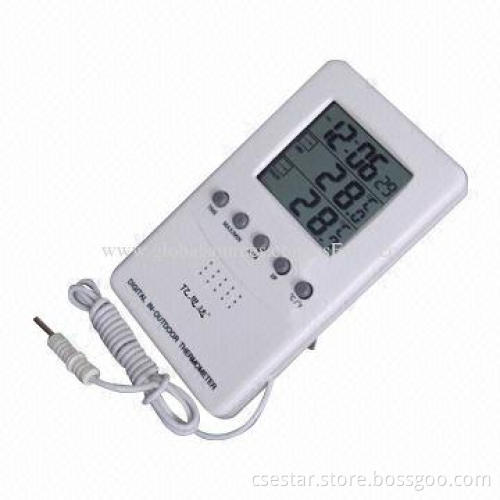 Big LCD Display Digital Indoor/Outdoor Thermometer with Clock Function, OEM Orders Available